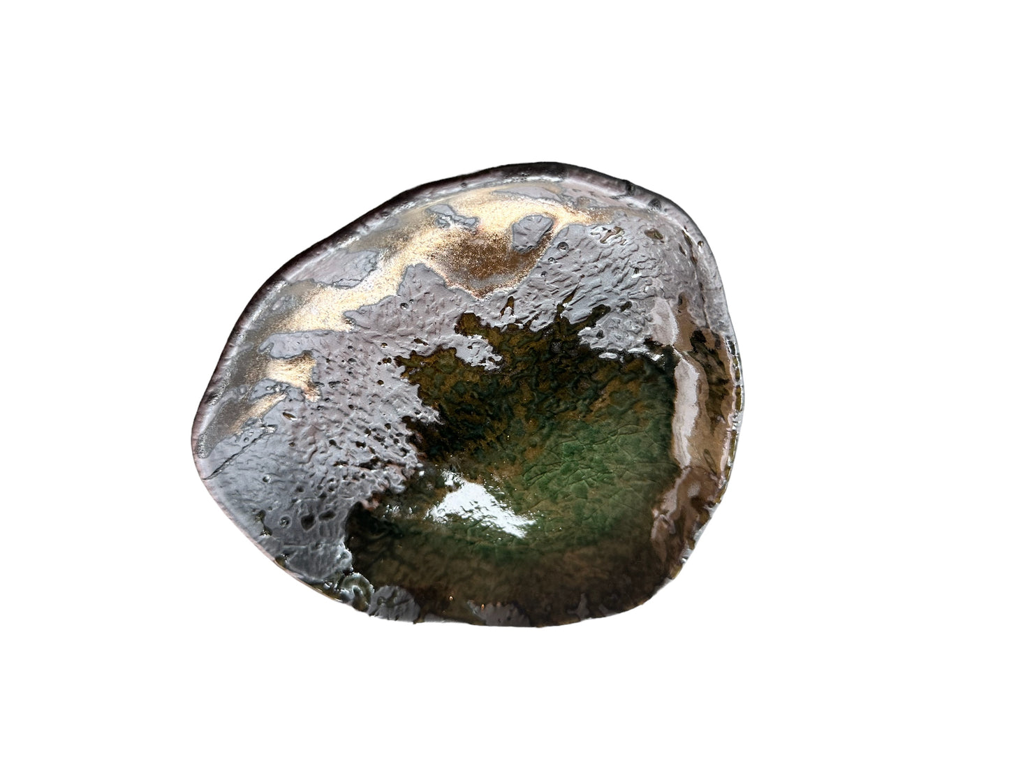 Verdant mosaic artisan saucer for medium kokedama