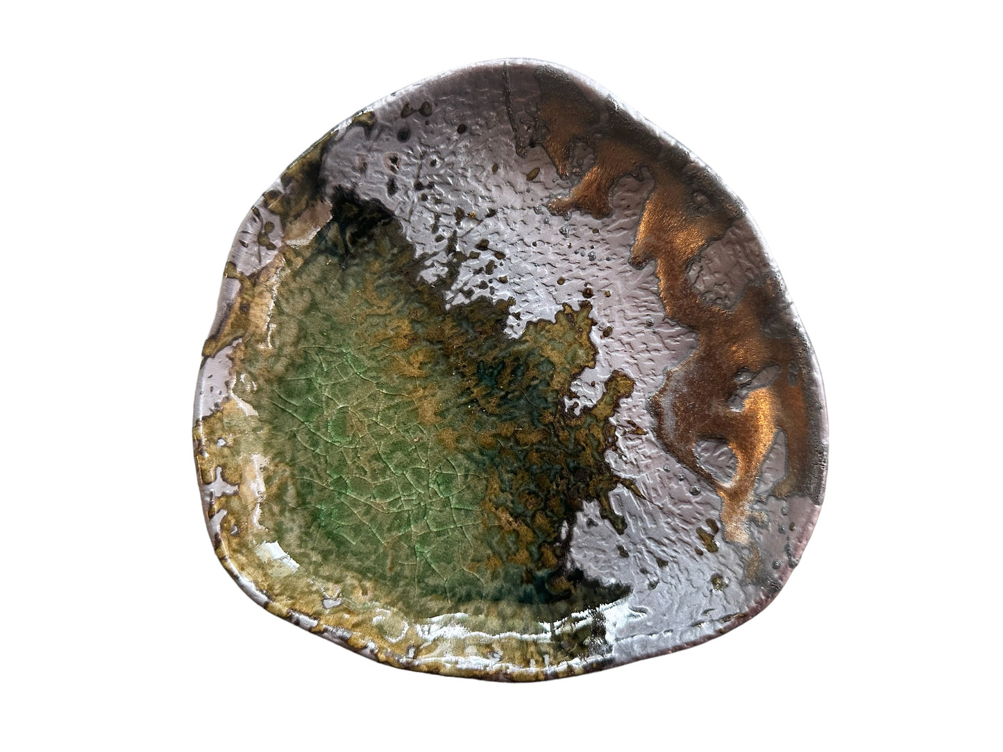 Verdant mosaic artisan saucer for medium kokedama