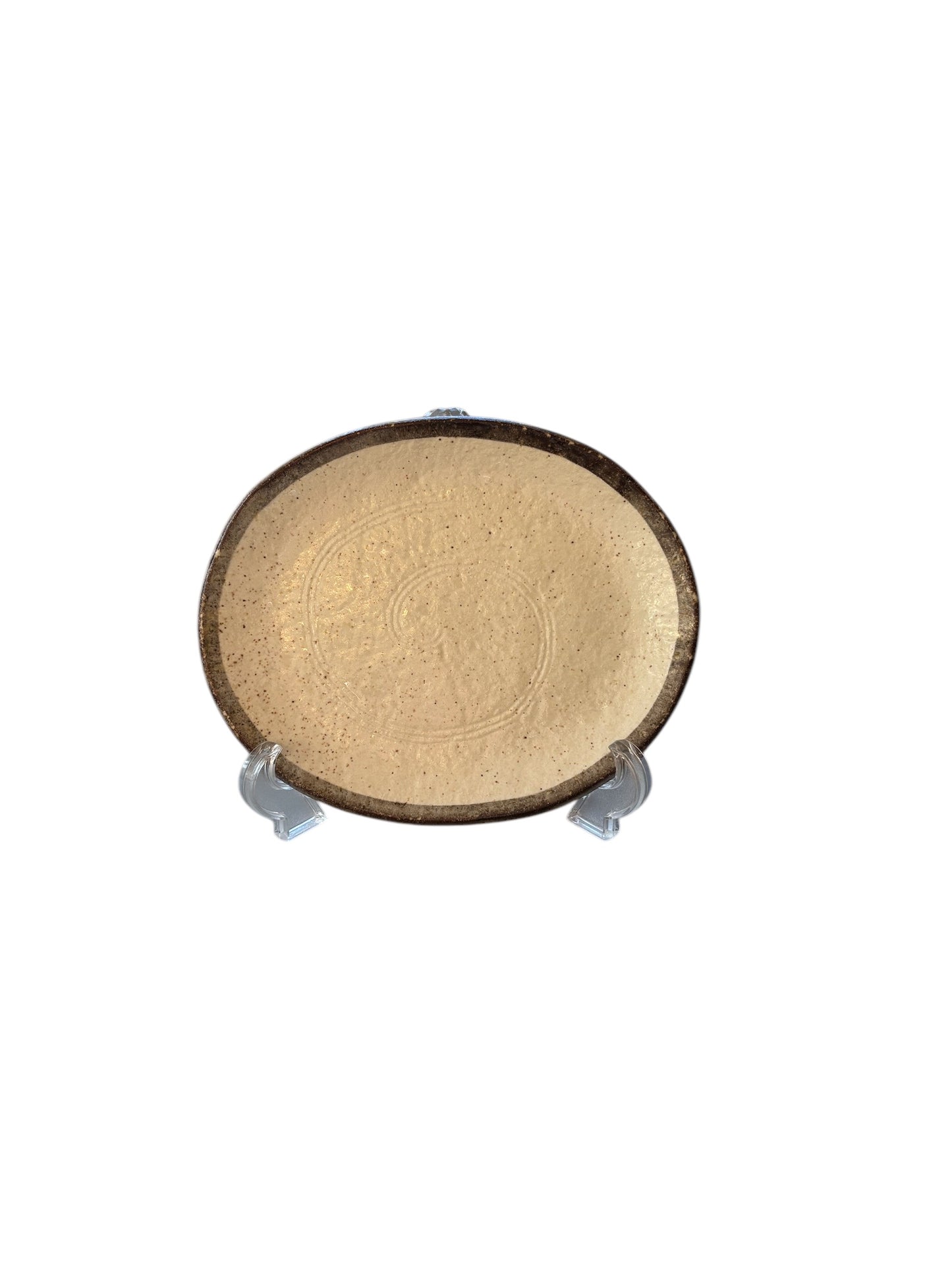 Artisan Ceramic Plate for Kokedama Display, Cute spiral pattern 7.25” x 5.75” x 0.5”