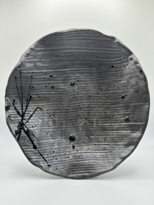 Brushstroke Plate — Black Ash Glaze 7.25"