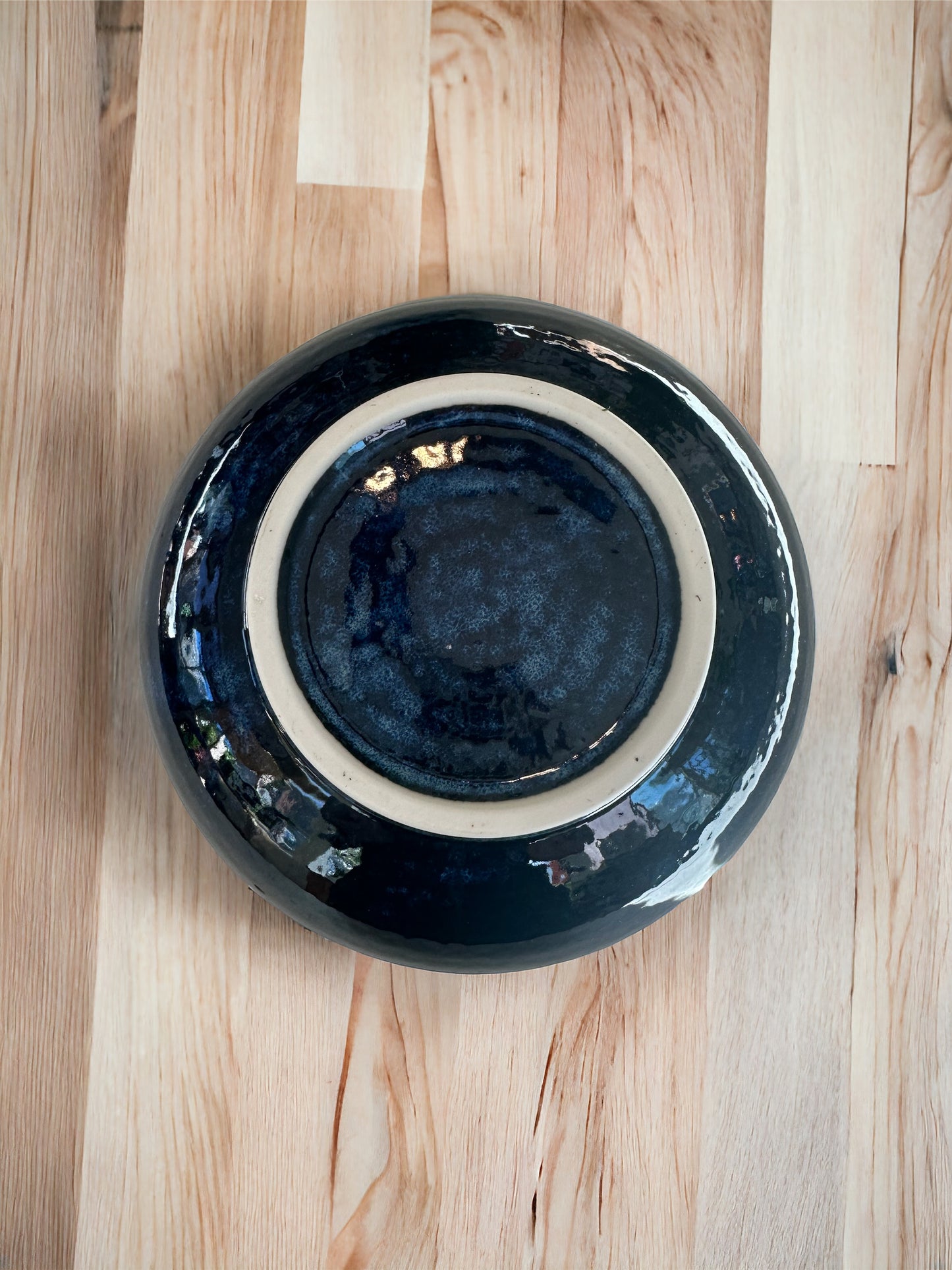 Round dish, grazed on hand paint blue/white for Medium to large Kokedama. 7.5" x 7.5" x 1.25"