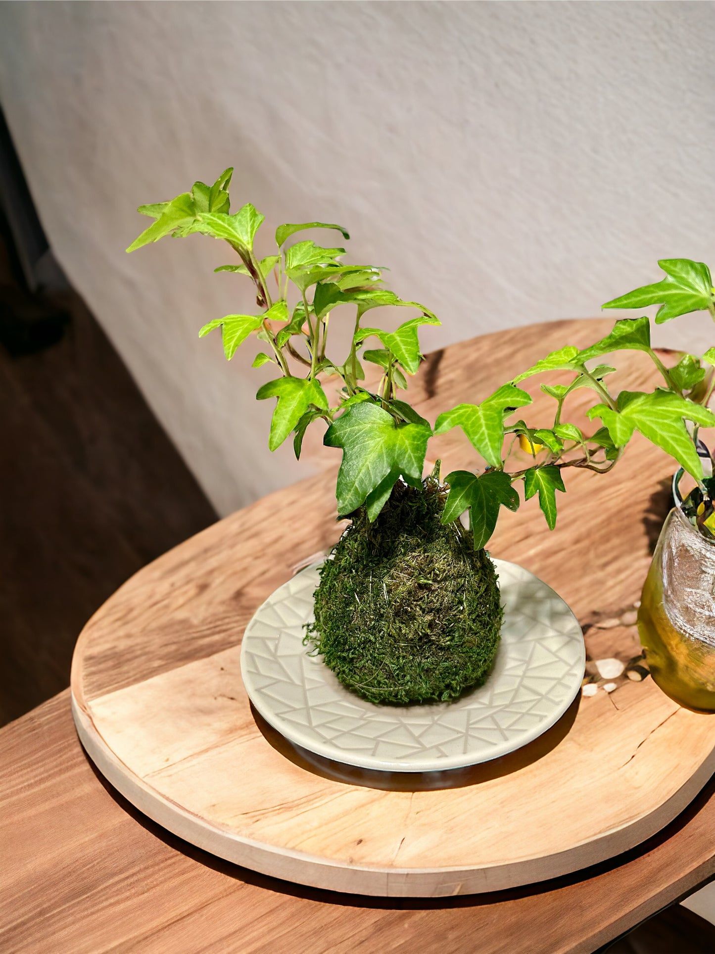 White/light brown mosaic, Japanese Ceramic Saucer, Diameter 5.5". x Height 1.8".