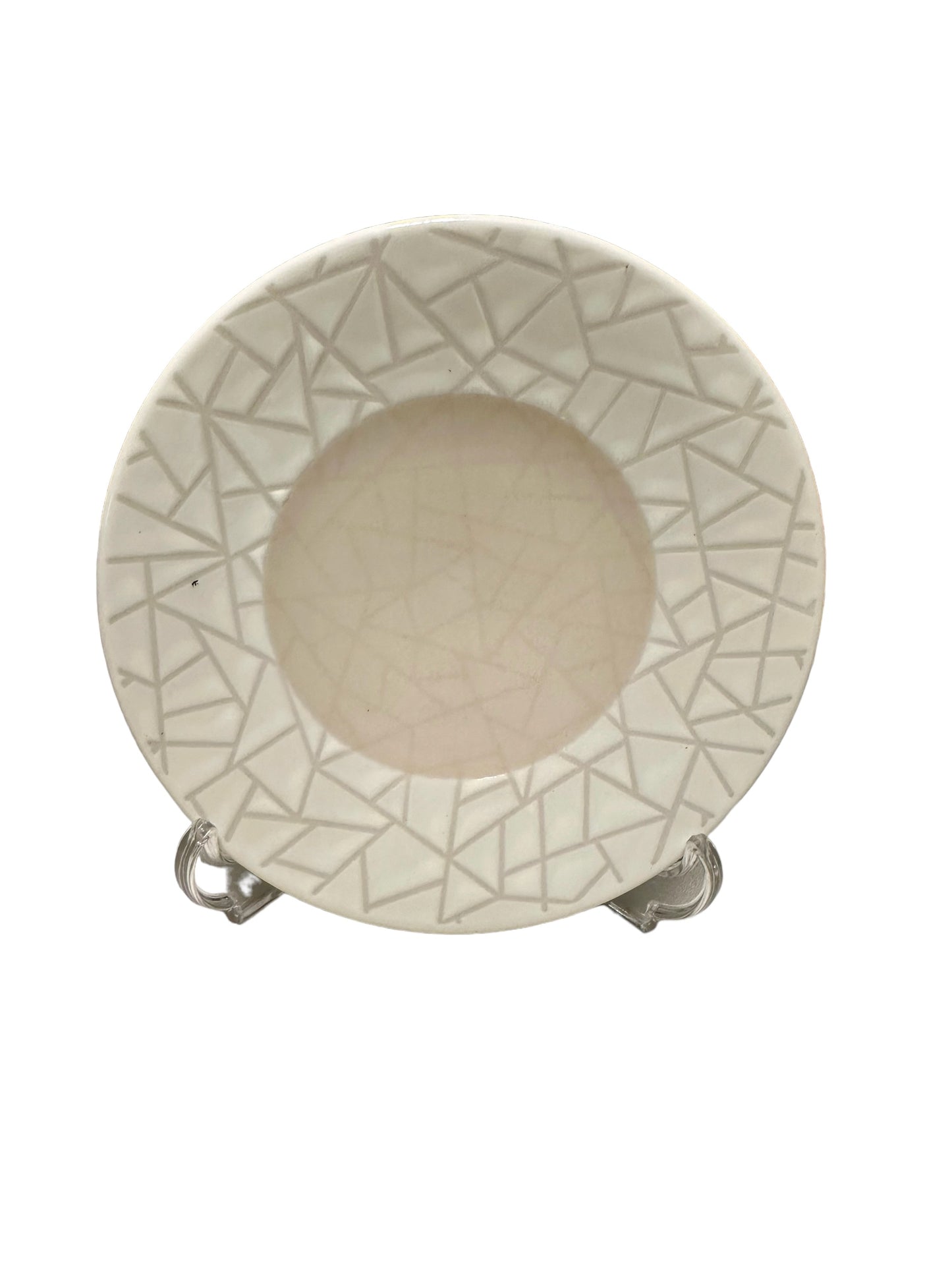 White/light brown mosaic, Japanese Ceramic Saucer, Diameter 5.5". x Height 1.8".