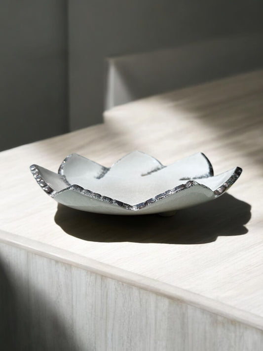 White Lotus Ceramic Plate – Gold-Rimmed Elegance (7")