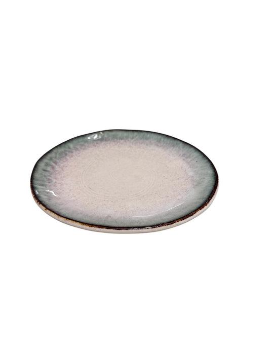 Ocean Mist Ceramic Dish – Flat Kokedama Tray (7")