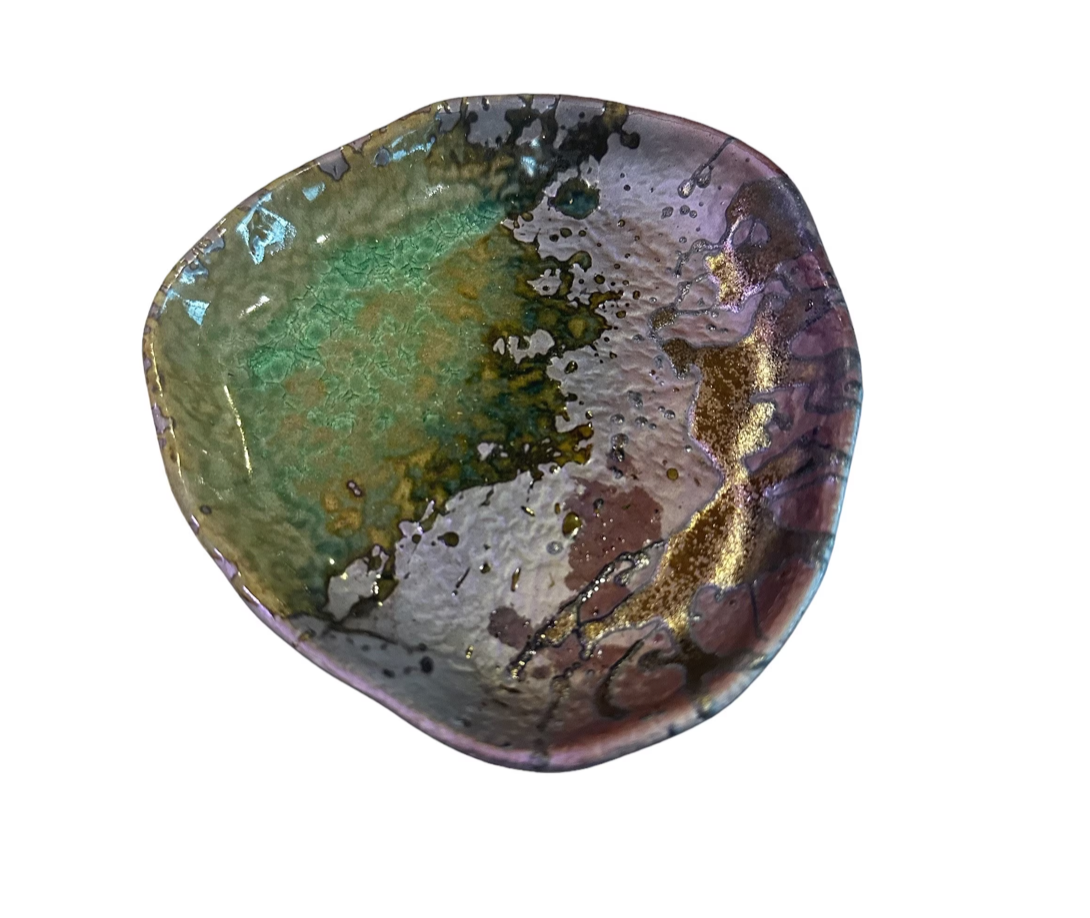 Small Banko-yaki Santo Kinsai (Gold grazing) Triangle, 三陶 萬古焼 三角プレート 伊賀金彩