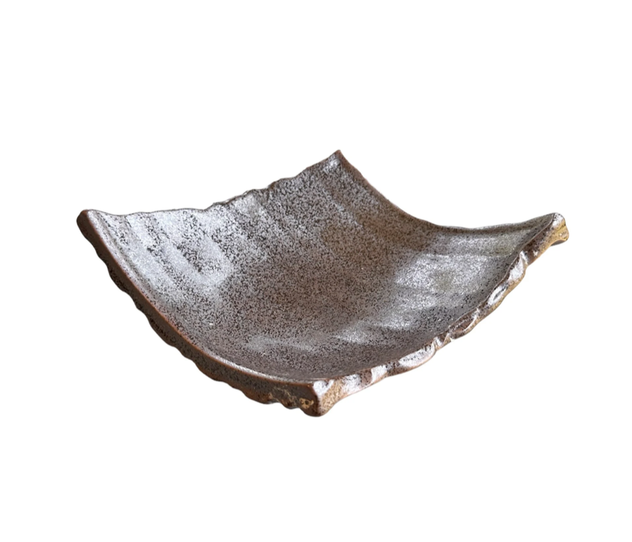 Black diamond shape Mino ware ceramic Saucers for Medium kokedama.  天目足付かわら皿  美濃焼 Size 10" x 8" x 2" deep.