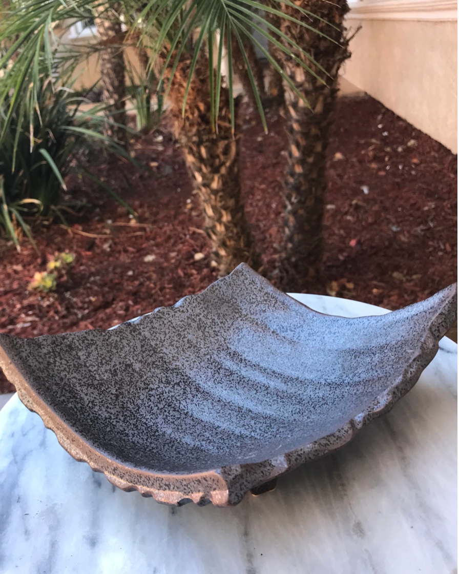 Black diamond shape Mino ware ceramic Saucers for Medium kokedama.  天目足付かわら皿  美濃焼 Size 10" x 8" x 2" deep.