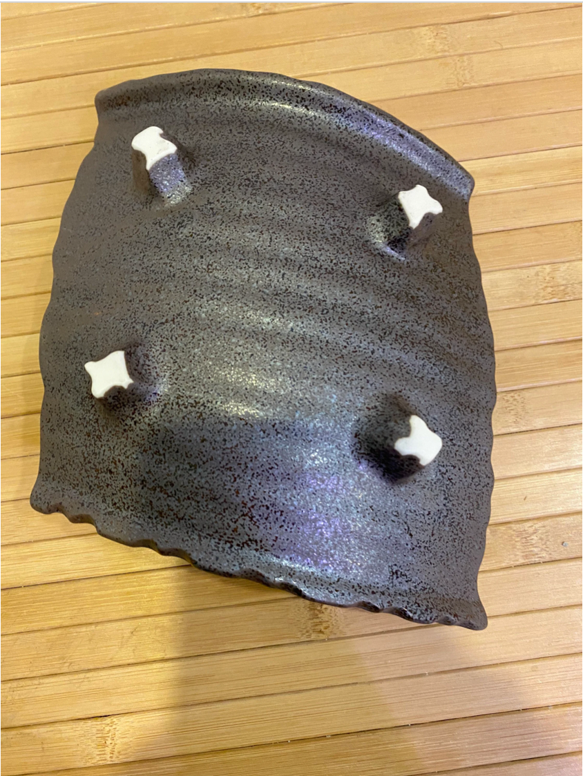 Black diamond shape Mino ware ceramic Saucers for Medium kokedama.  天目足付かわら皿  美濃焼 Size 10" x 8" x 2" deep.