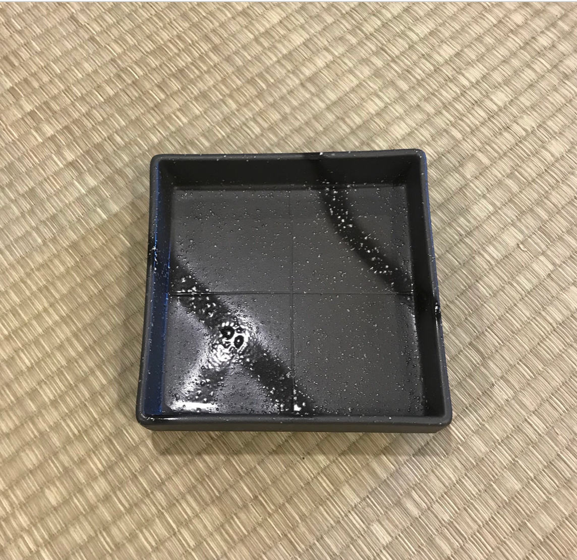 Square grazed design ceramic Saucers for Medium Kokedama. 5.5" diameter, 1.3" deep.