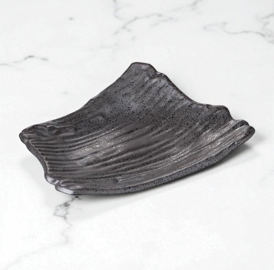 The Nanban Mittsu-ashi Henkei-zara, Mt. Fuji Black Ceramic Plate – 8.5" x 7.5"