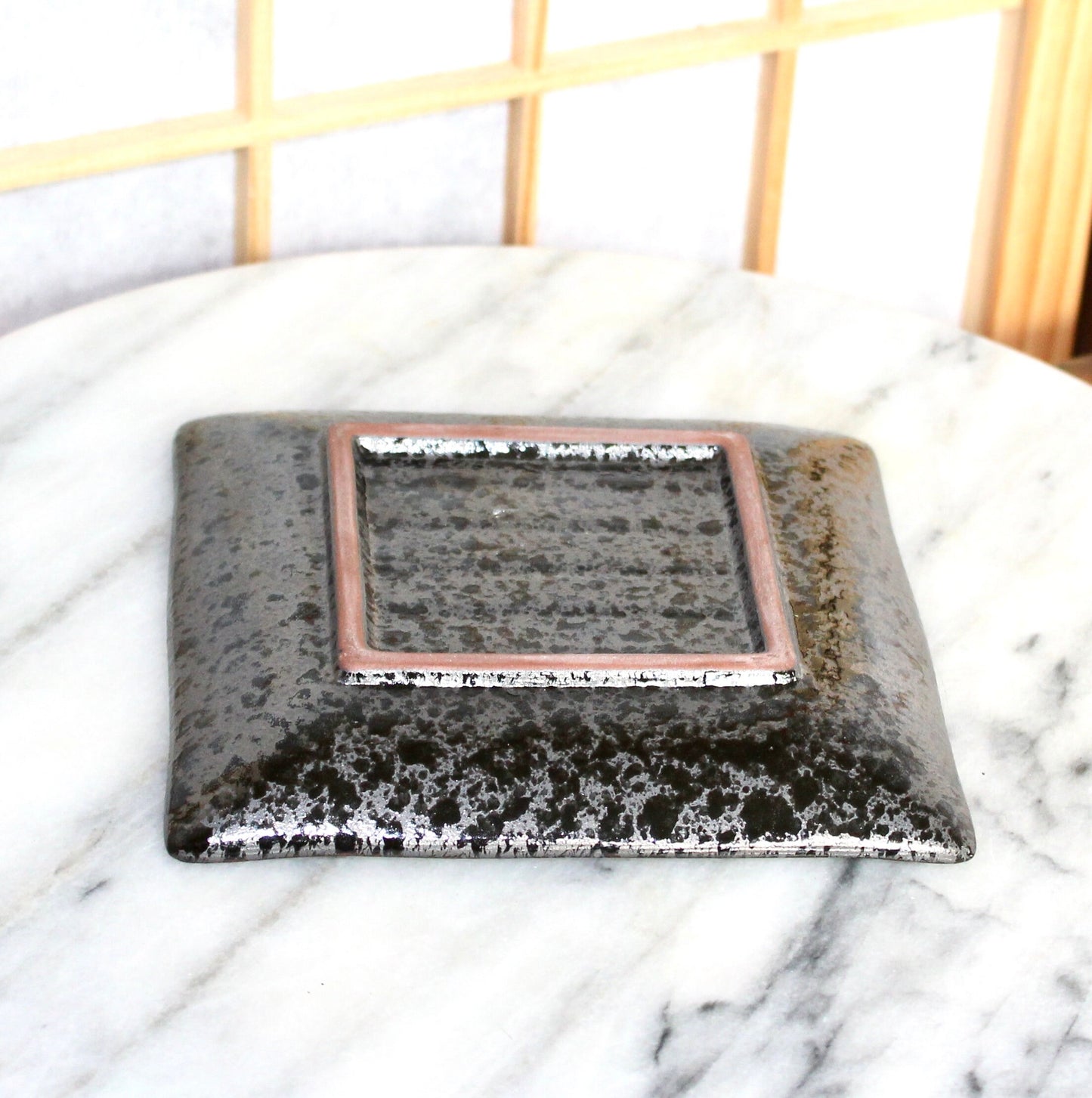 Square black grazed saucer for Small to Medium Kokedama