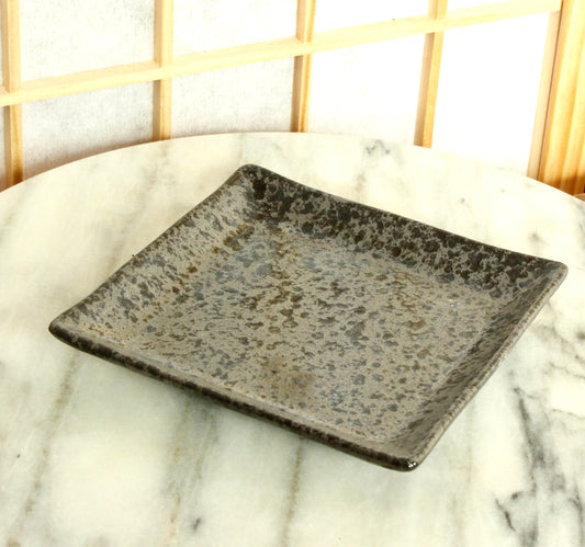 Square black grazed saucer for Small to Medium Kokedama