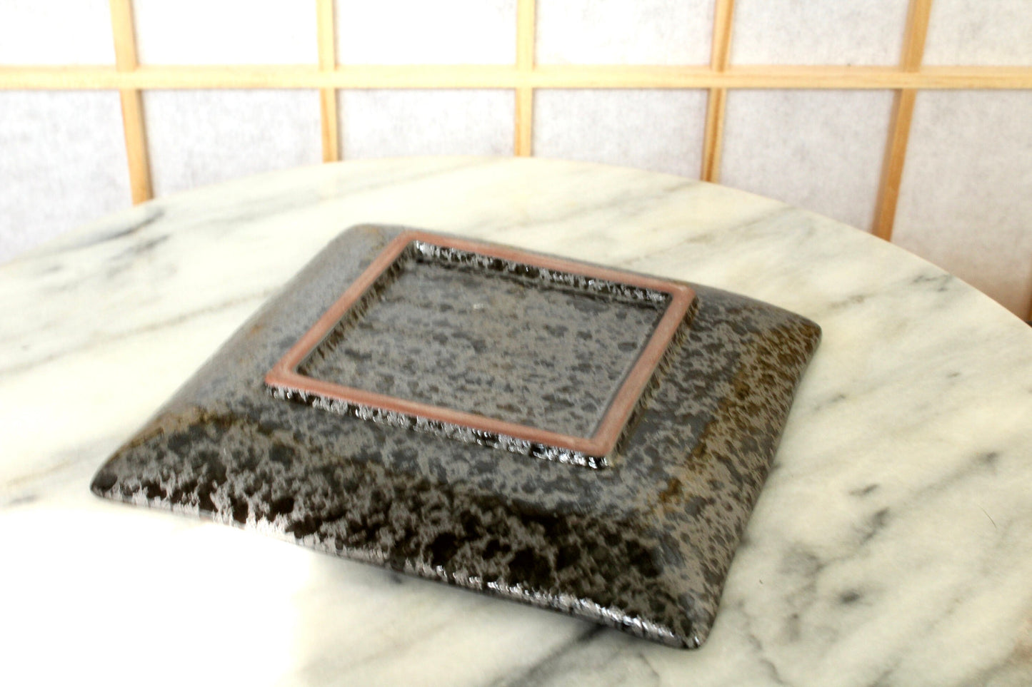 Square black grazed saucer for Small to Medium Kokedama
