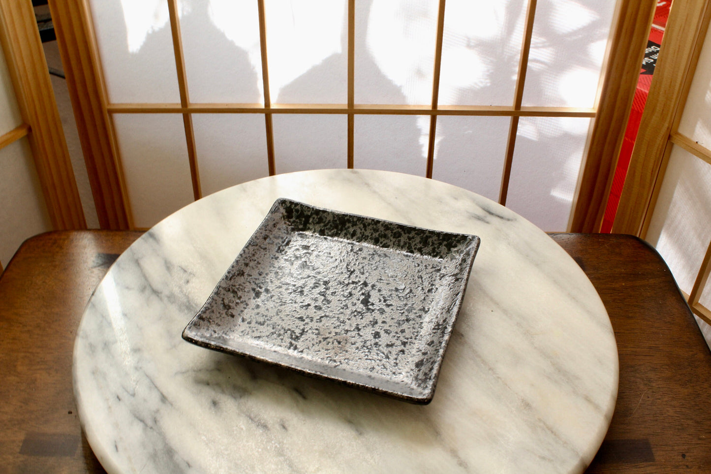 Square black grazed saucer for Small to Medium Kokedama