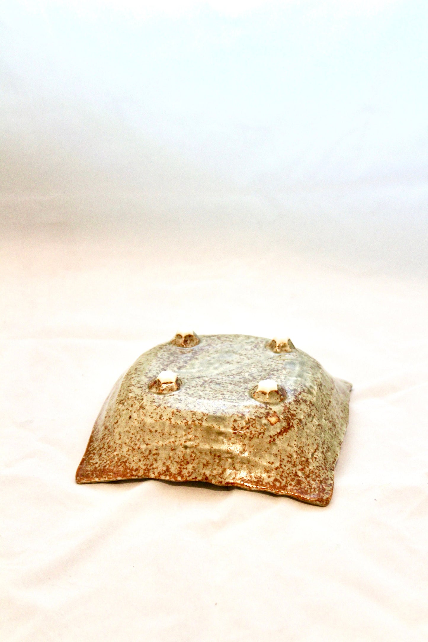 Square Grazed brown/white designed Ceramic Saucers for Medium Kokedama. 6 x 6 x 1.7 inch tall