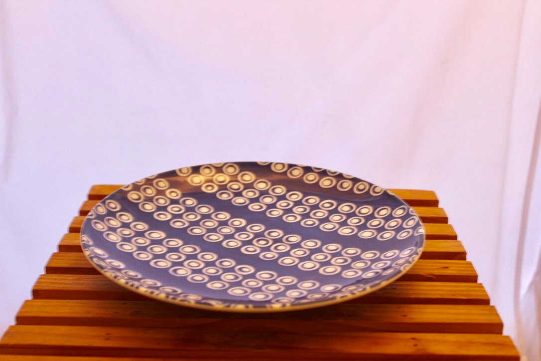 Plate, Large Saucer for Kokedama Shibori design deep blue/white two type