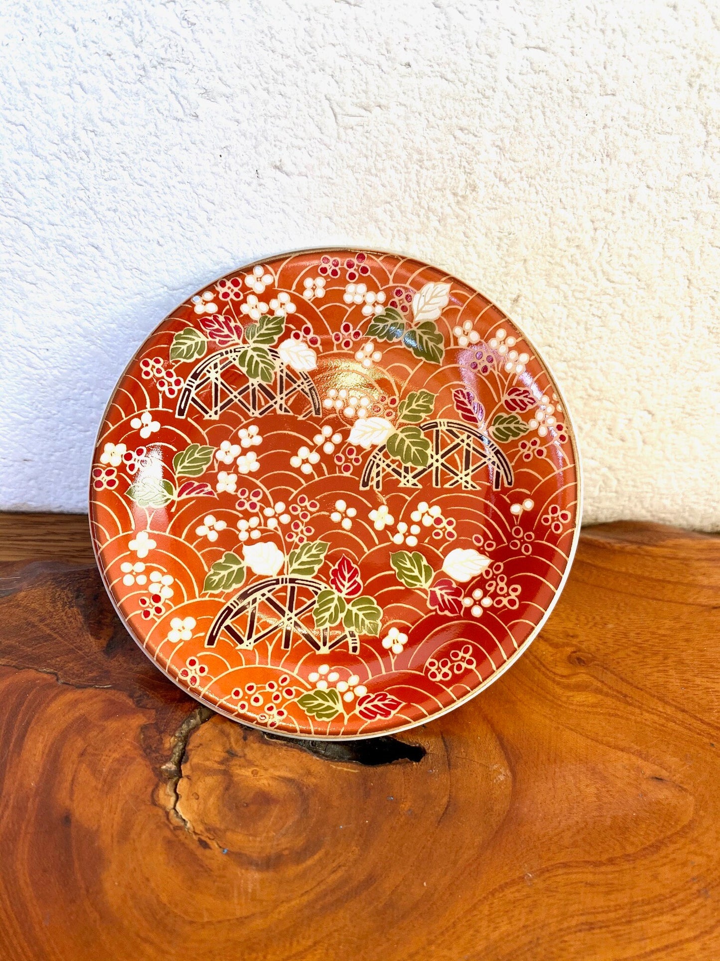 Small Japanese flower mozart with wafu designed Saucer for small Kokedama Size 4.13" diameter x 0.6" height
