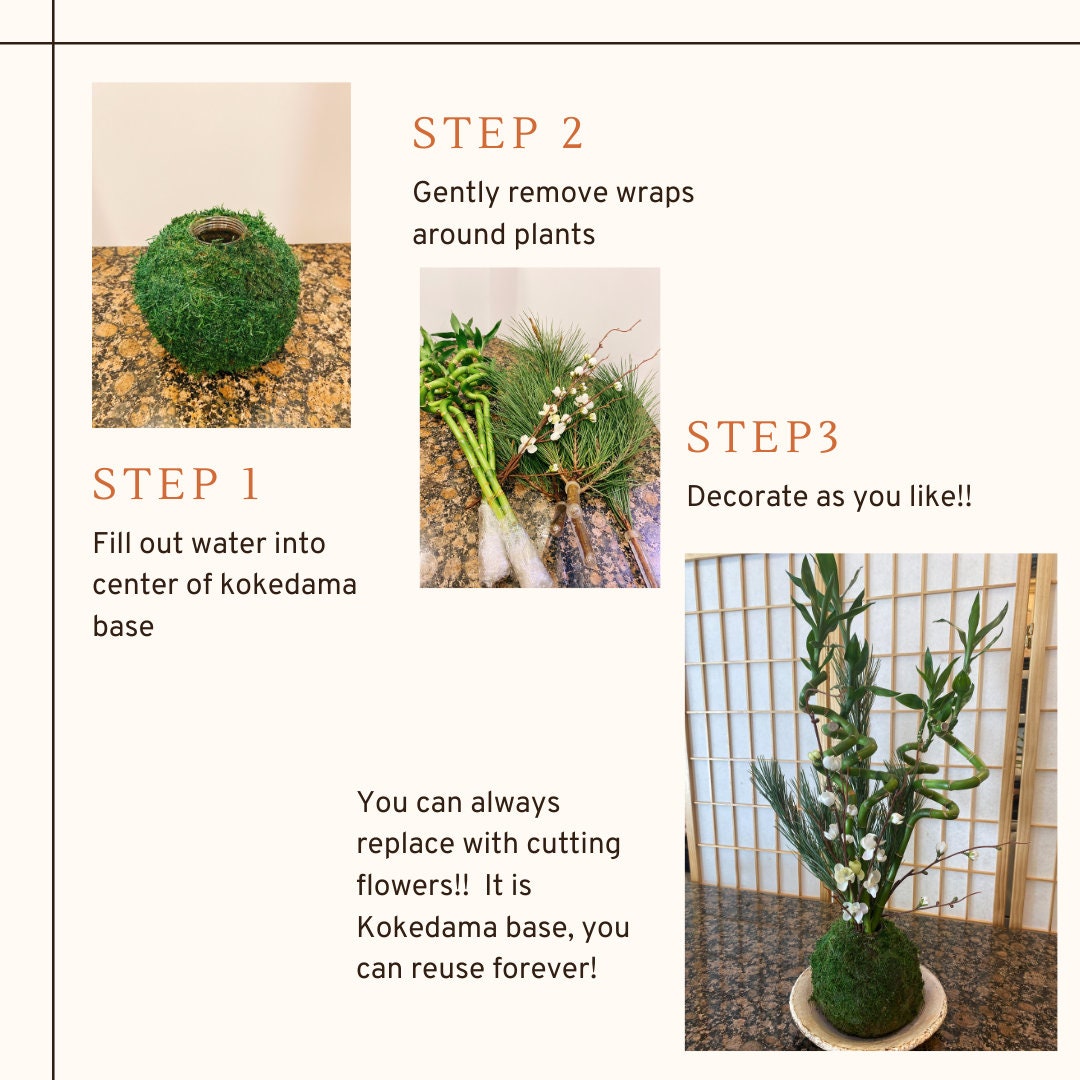 Kokedama base, Ikebana Kokedama. Decorate with any of your favorite cutting flowers/plants. Great for new year decoration.