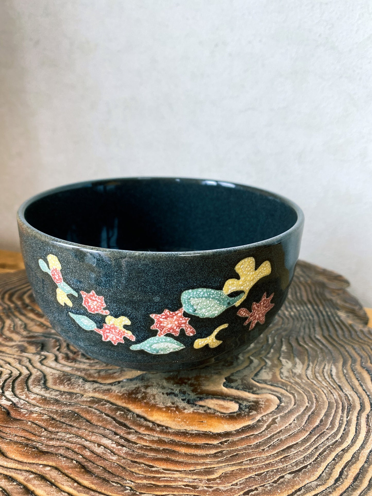 Ceramic wafu-Japanese autumn leaf design medium bowl, two size, 5" x 3.15" deep and 5.5" x 3.15" deep
