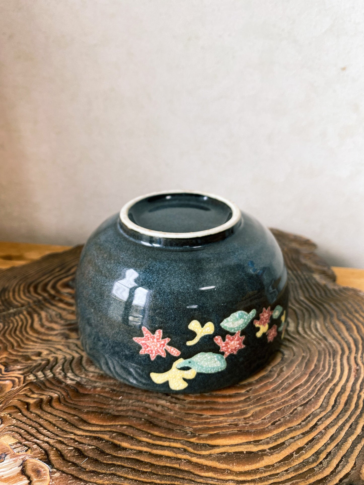 Ceramic wafu-Japanese autumn leaf design medium bowl, two size, 5" x 3.15" deep and 5.5" x 3.15" deep