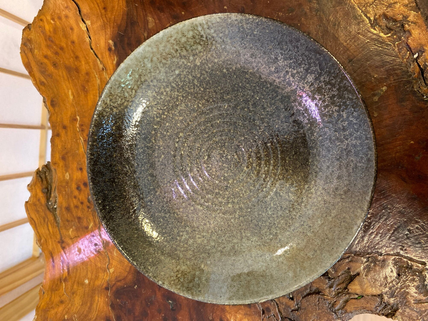 Round ceramic wafu-Japanese style medium saucer, 6.75" x 1" deep