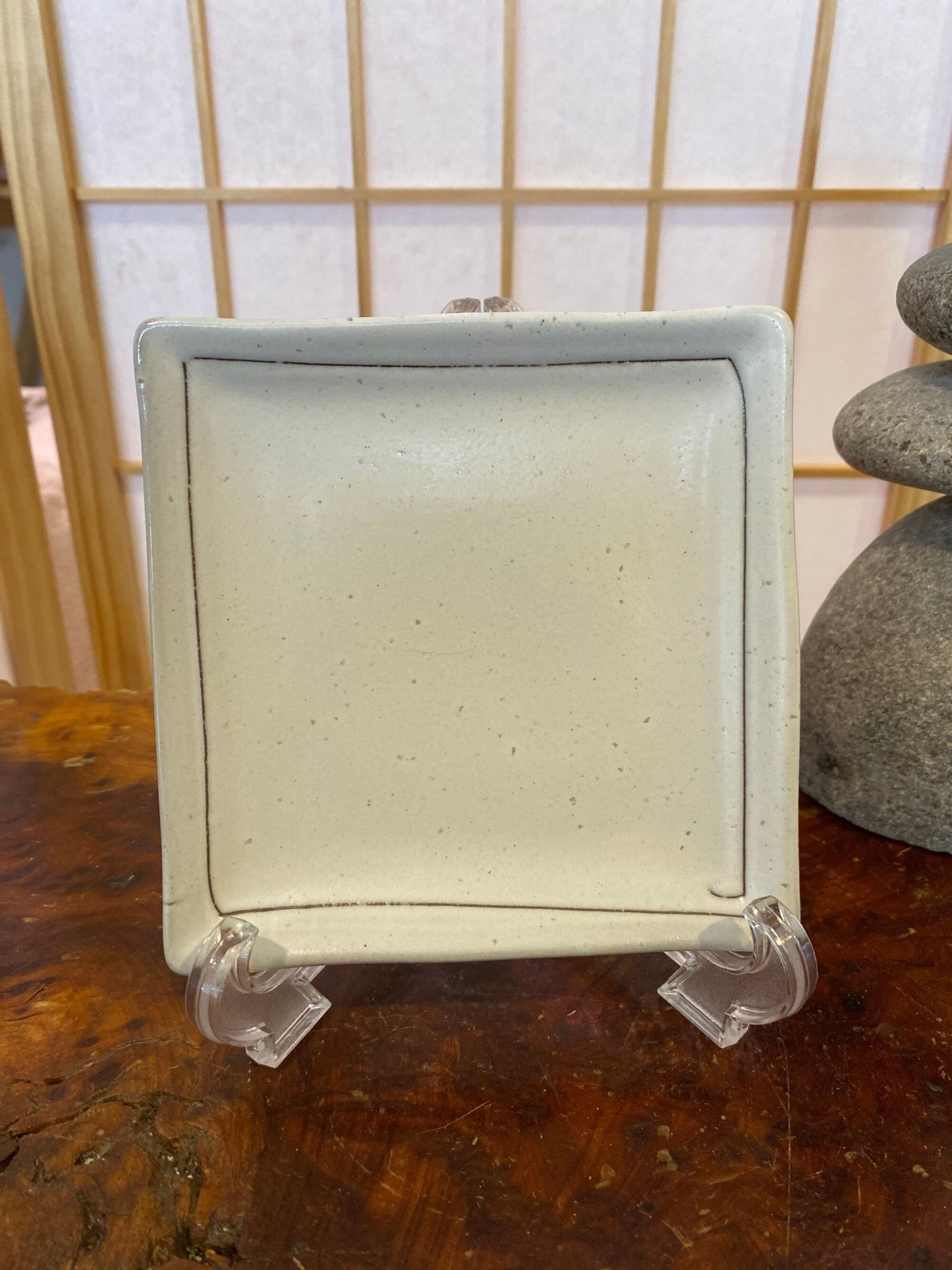 Square white matt white saucer for Small to Medium Kokedama