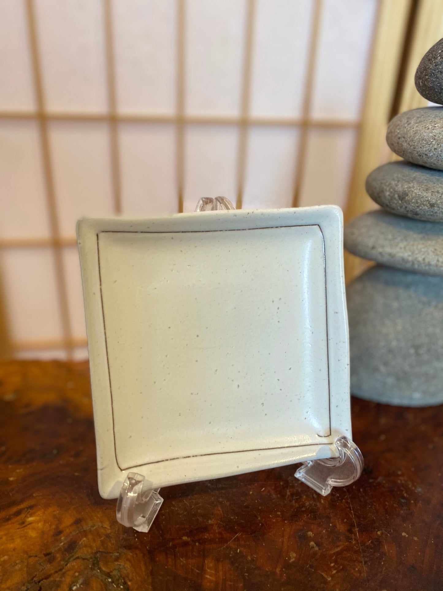 Square white matt white saucer for Small to Medium Kokedama