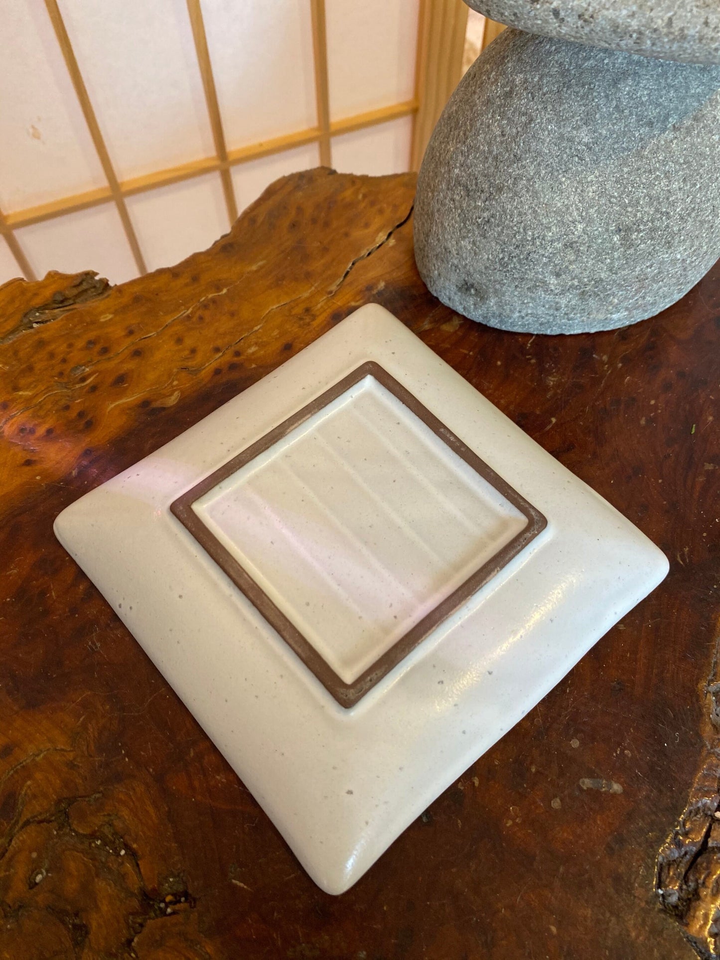 Square white matt white saucer for Small to Medium Kokedama