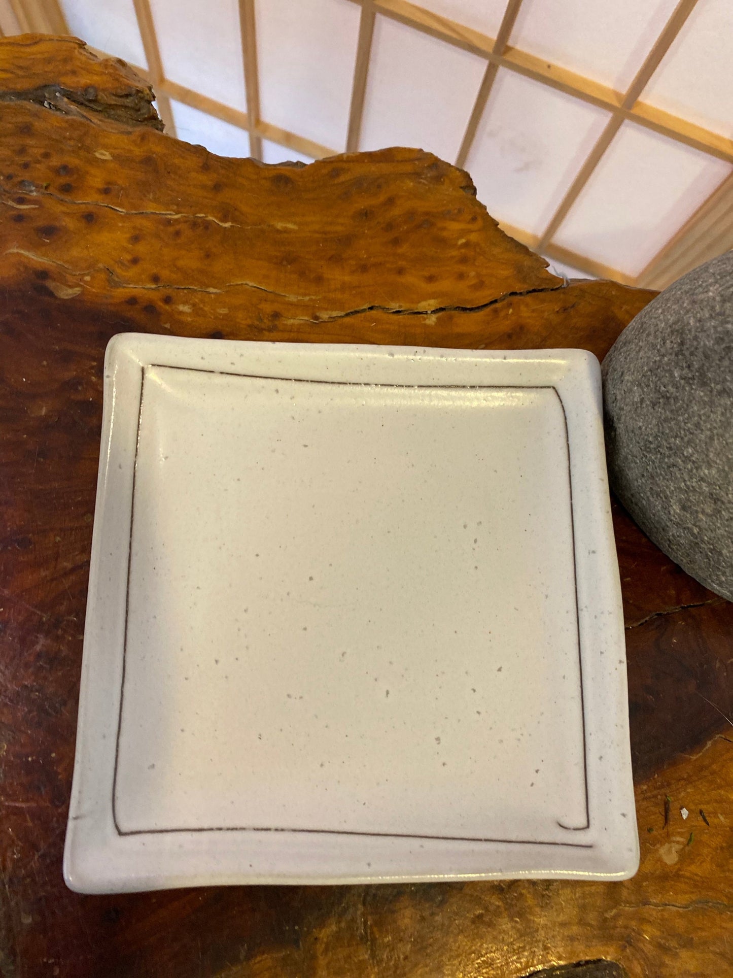 Square white matt white saucer for Small to Medium Kokedama