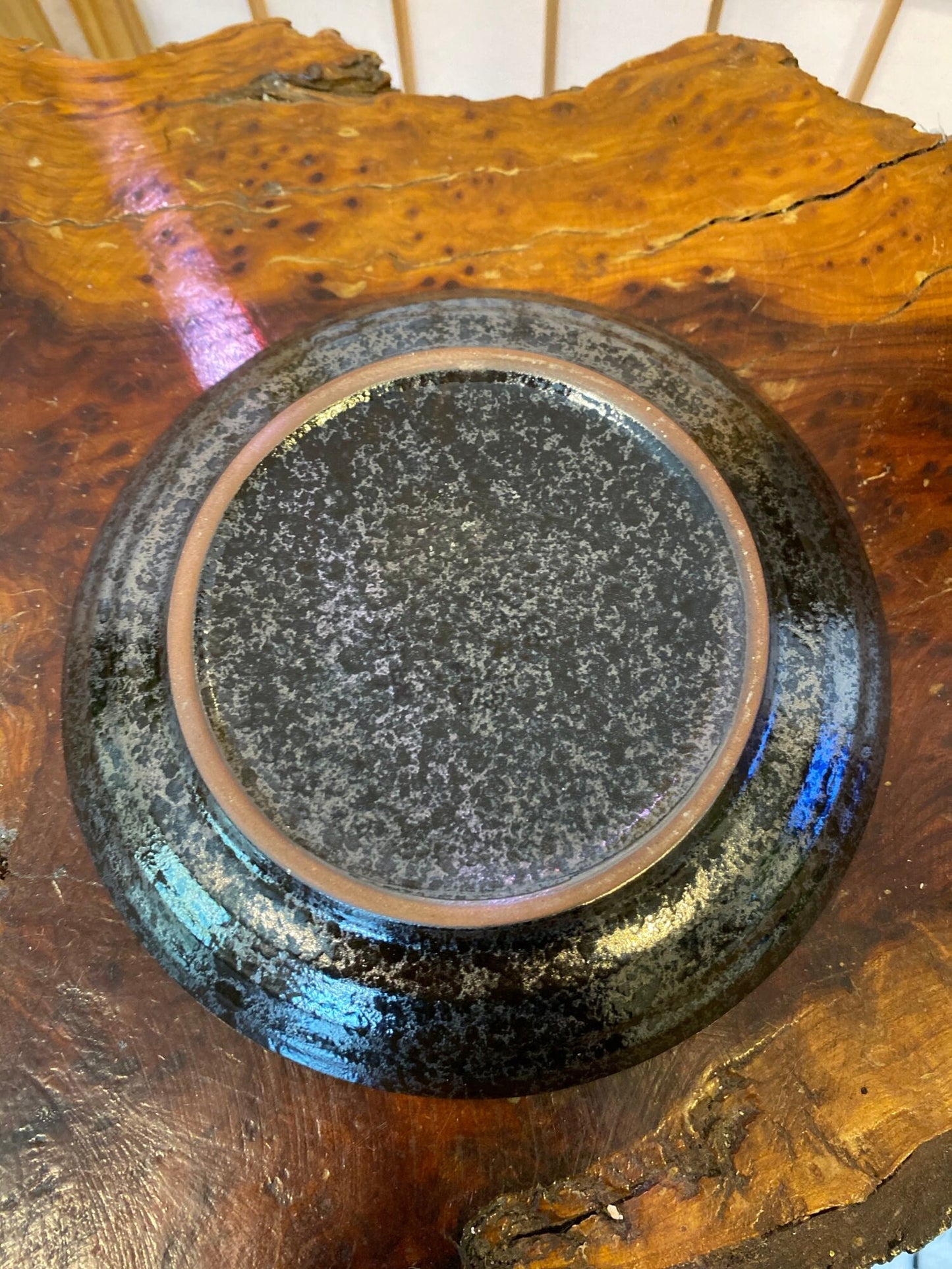 Round ceramic wafu-Japanese style medium saucer, 6.75" x 1" deep