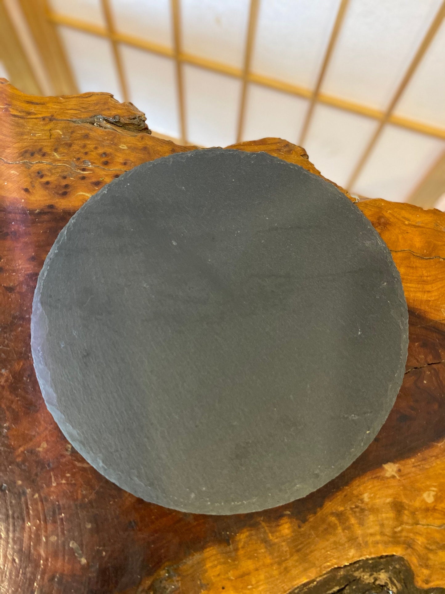 Round Slate plate black made by natural stone, 8" diameter. Great decoration for Bonsai, Kokedama, wafu atmosphere