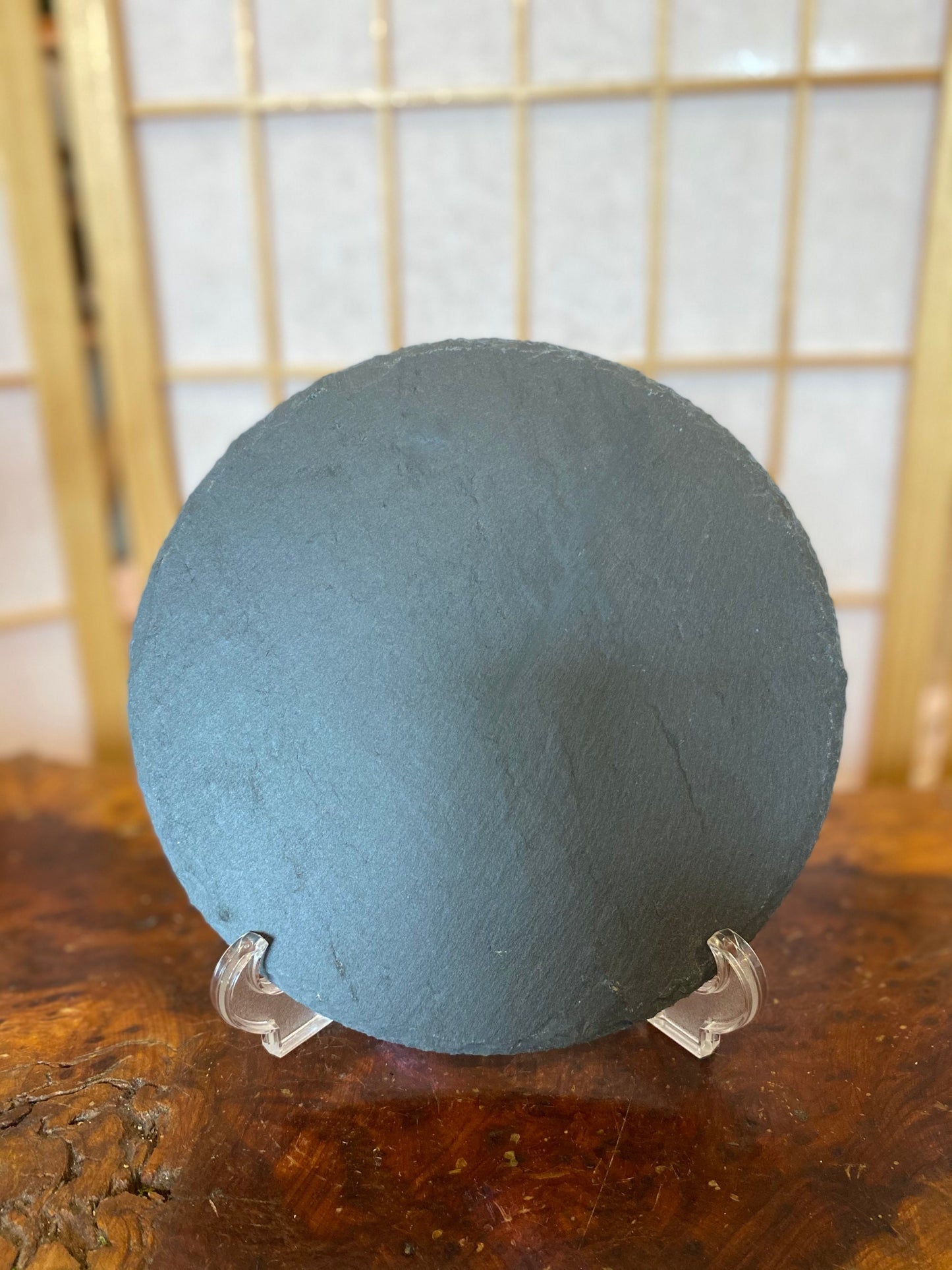 Round Slate plate black made by natural stone, 8" diameter. Great decoration for Bonsai, Kokedama, wafu atmosphere