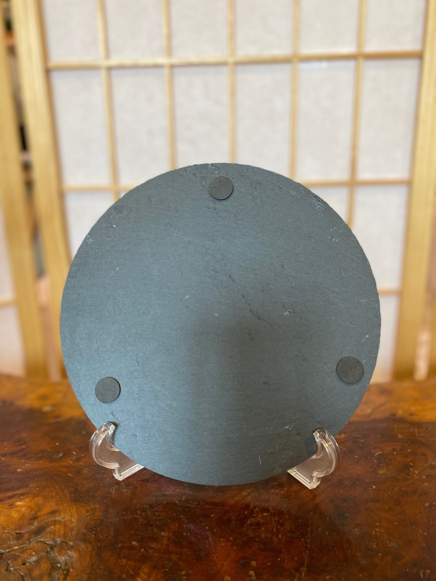 Round Slate plate black made by natural stone, 8" diameter. Great decoration for Bonsai, Kokedama, wafu atmosphere