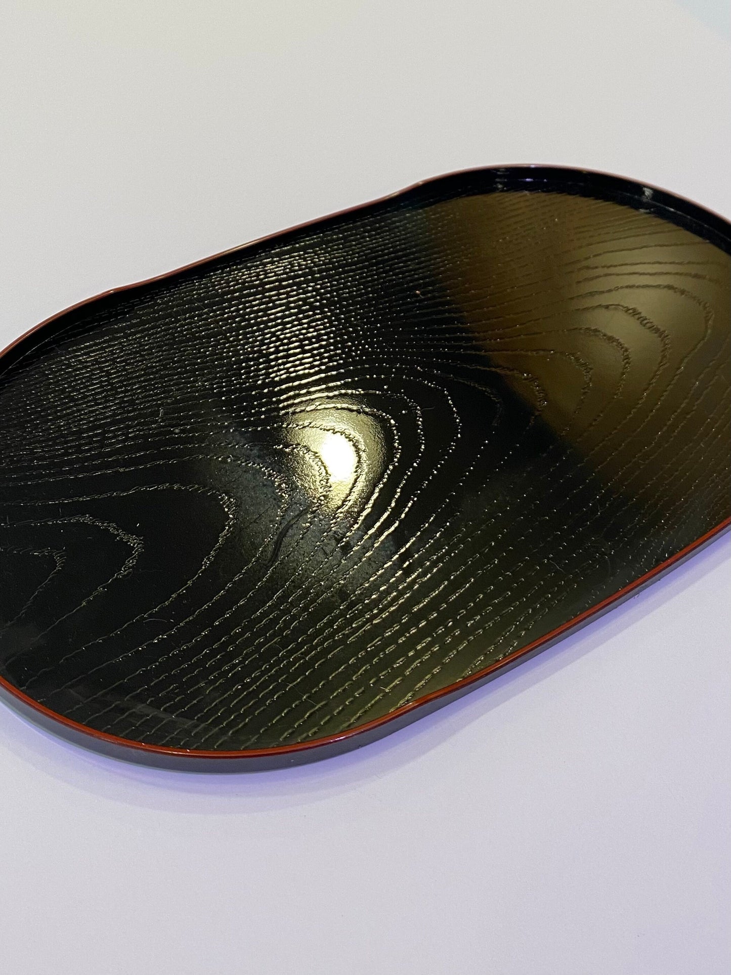 Oval light weight, yamanaka-nuri, mokume, koban tray, obon type plastic saucer for large Kokedama. 11.5" x 7"