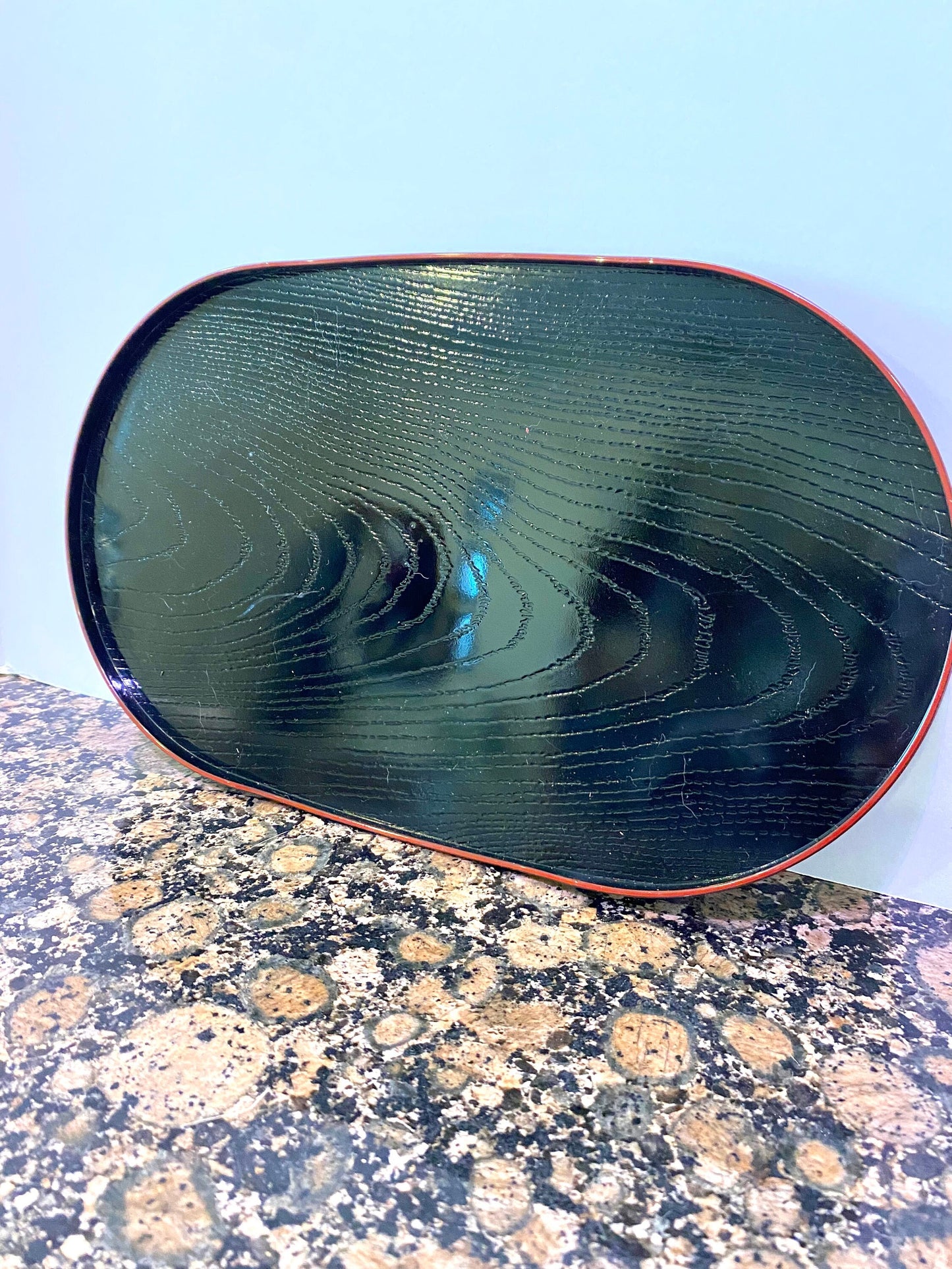 Oval light weight, yamanaka-nuri, mokume, koban tray, obon type plastic saucer for large Kokedama. 11.5" x 7"