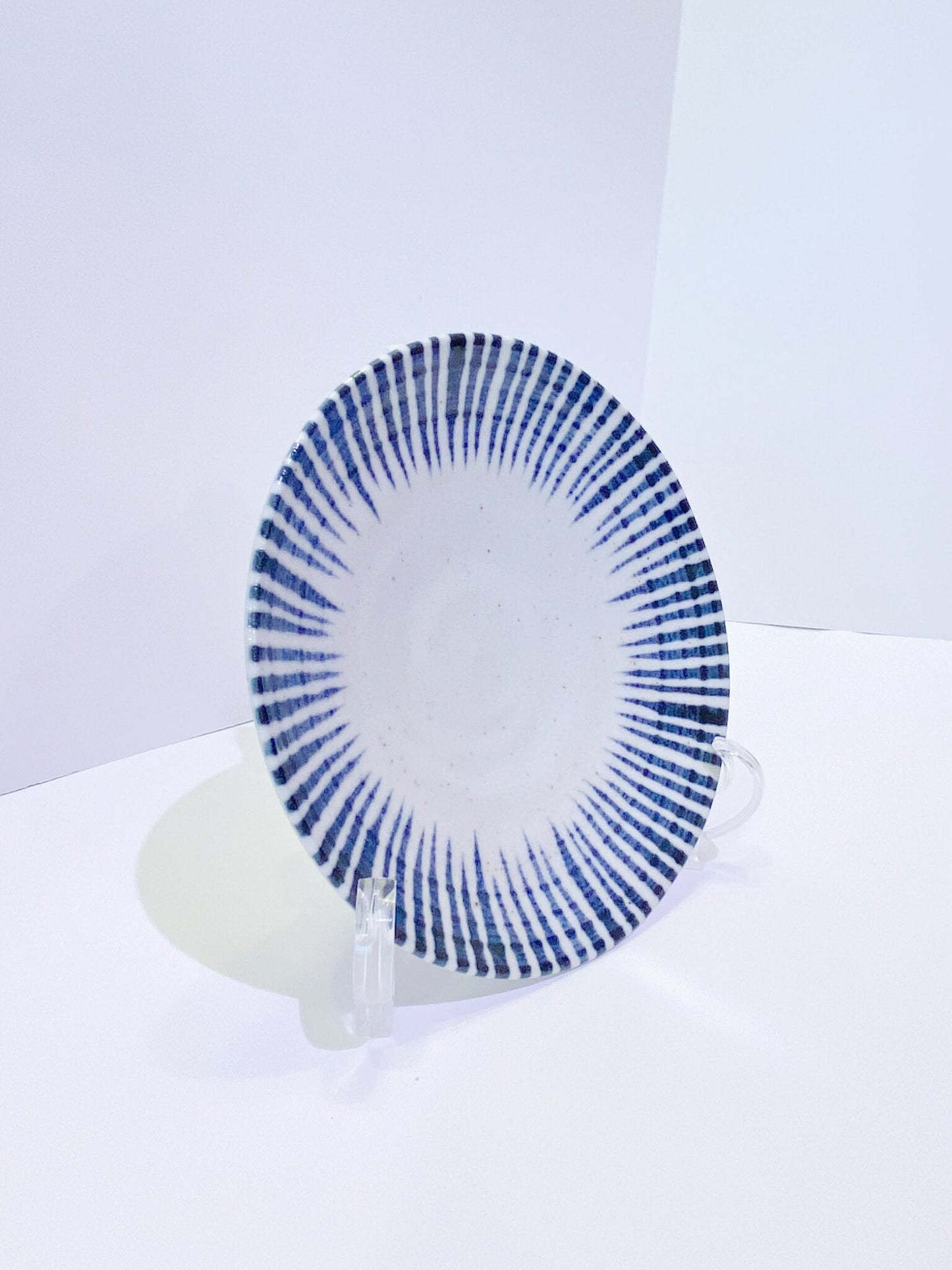 Stripe aizome, indigo blue, wafu design saucer 6.25" x 1"