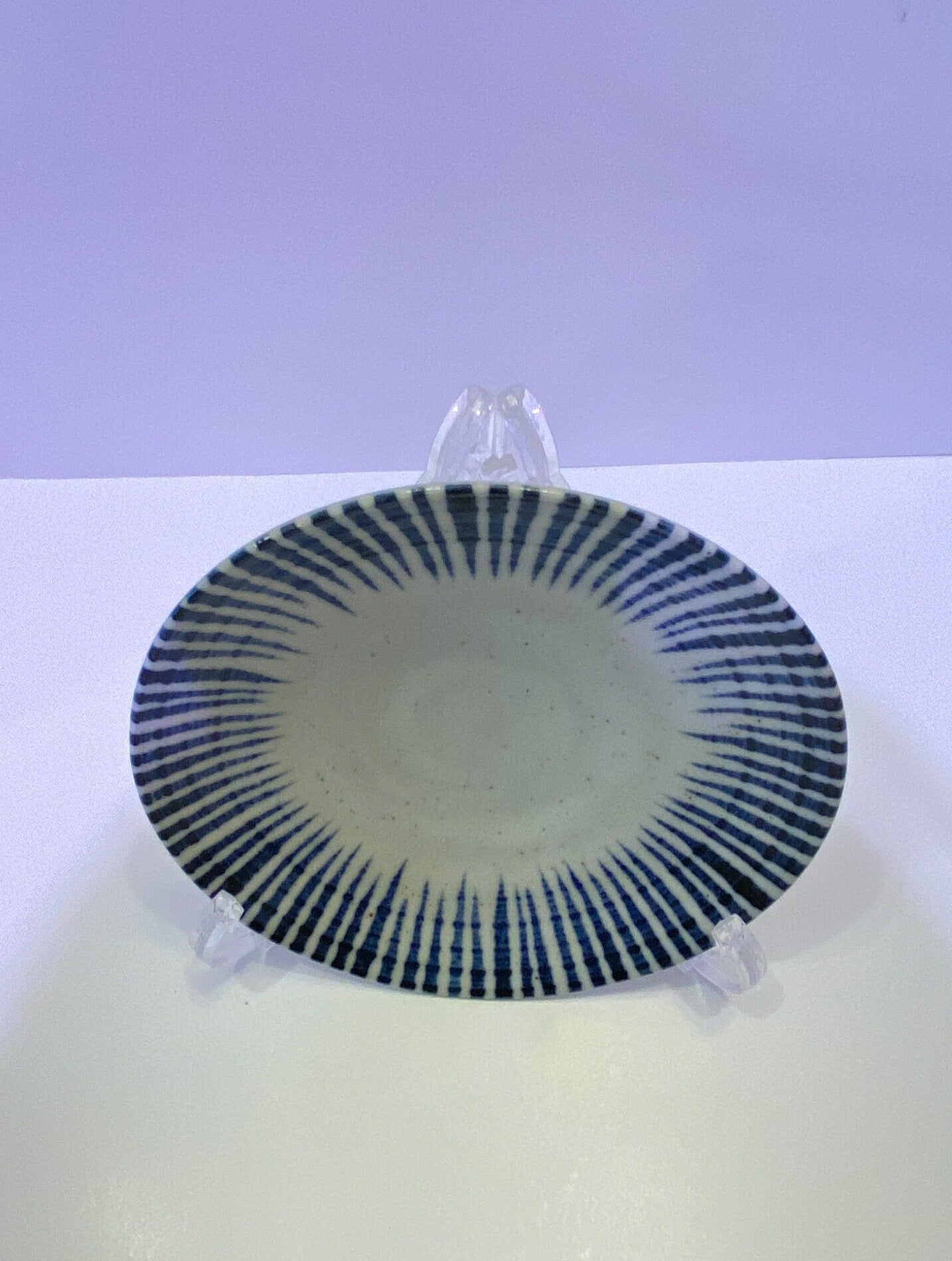 Stripe aizome, indigo blue, wafu design saucer 6.25" x 1"