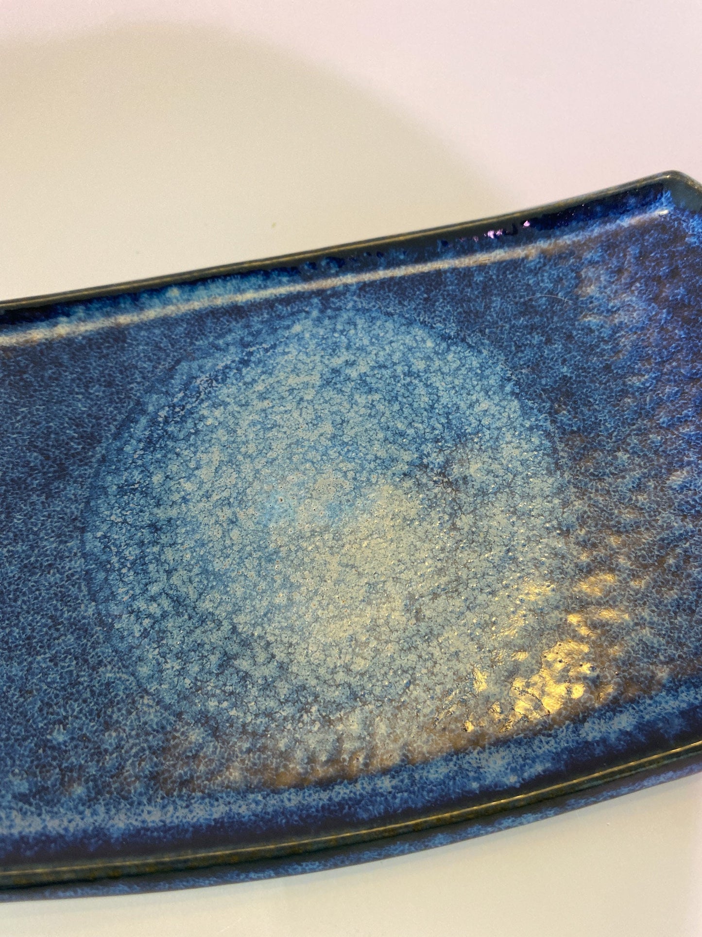 Rectangle Wafu Japanese Ceramic saucer, Black with white swirl round paint or aizome blue, Size: 7.25" x 4.75" x 1"