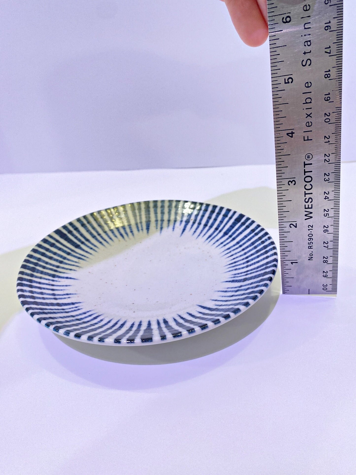 Stripe aizome, indigo blue, wafu design saucer 6.25" x 1"