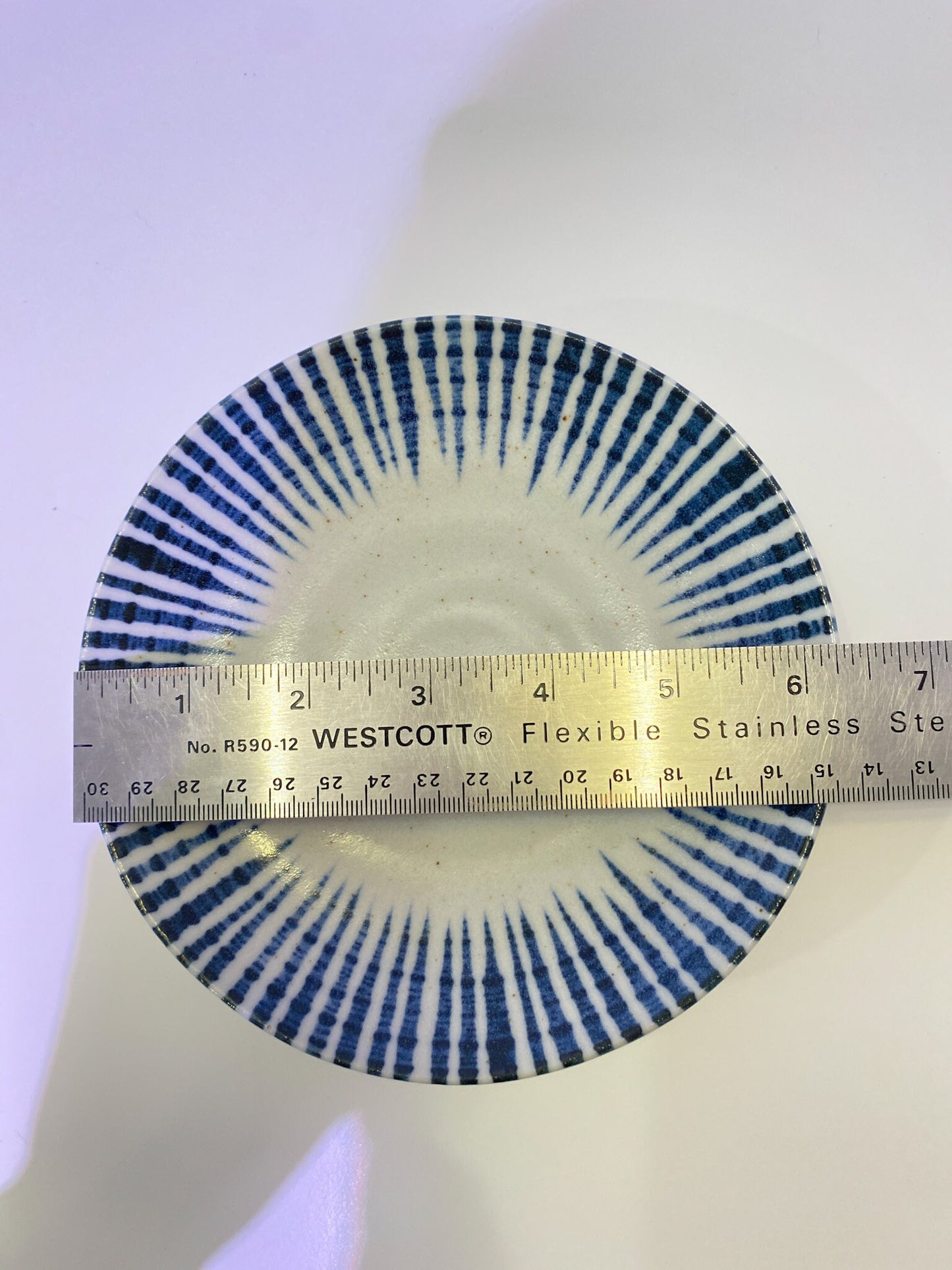 Stripe aizome, indigo blue, wafu design saucer 6.25" x 1"