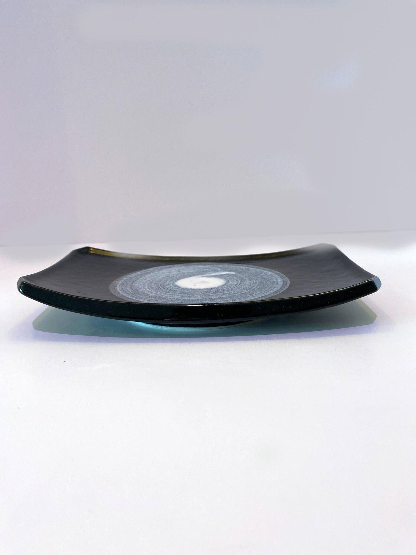 Rectangle Wafu Japanese Ceramic saucer, Black with white swirl round paint or aizome blue, Size: 7.25" x 4.75" x 1"