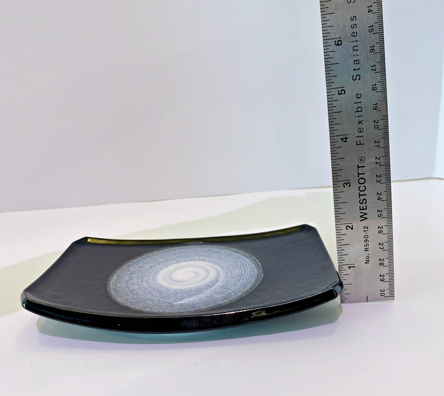 Rectangle Wafu Japanese Ceramic saucer, Black with white swirl round paint or aizome blue, Size: 7.25" x 4.75" x 1"