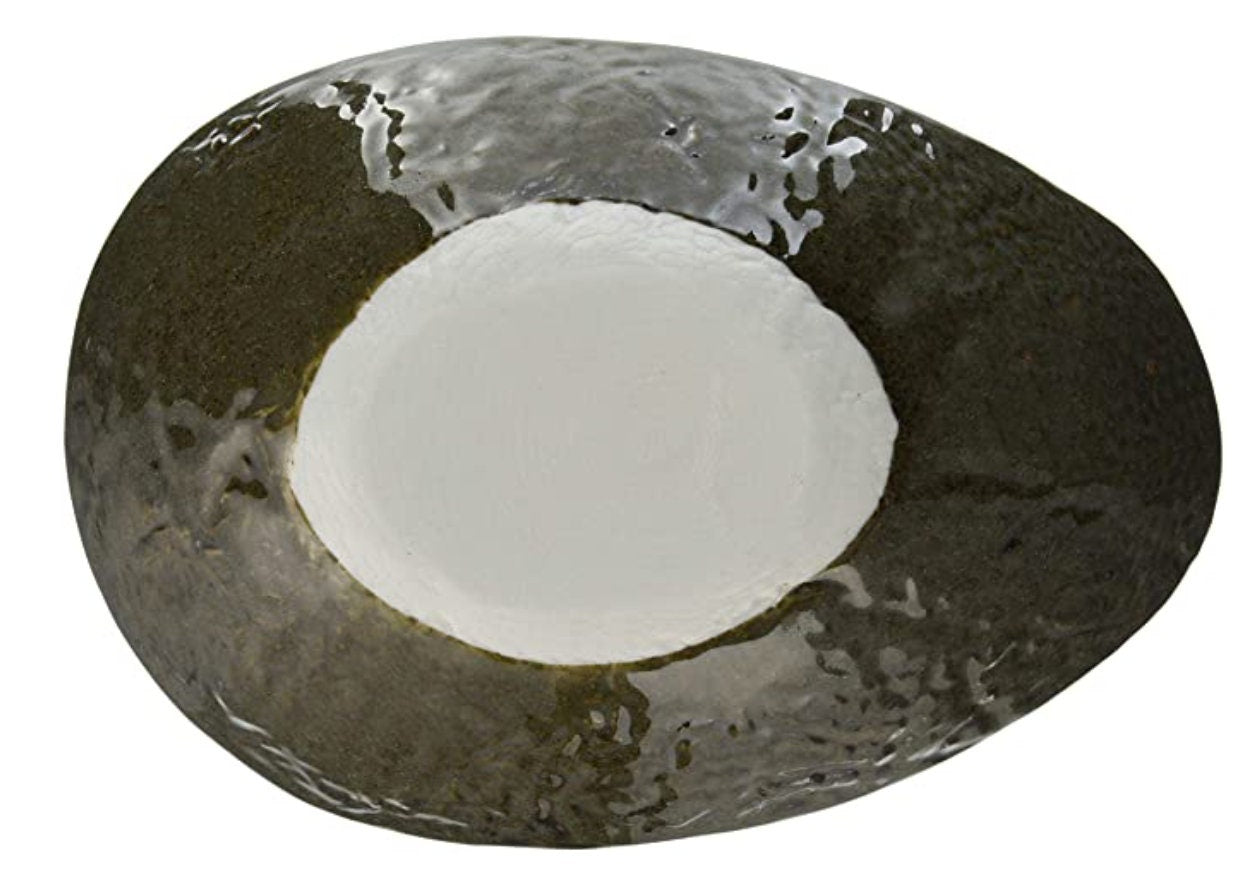美濃焼 Minoyaki, Japanese Ceramic Saucer with leg, Size 9.84" x 4.72" x 1.57" height, beautiful green grazed with jomon monyou design.