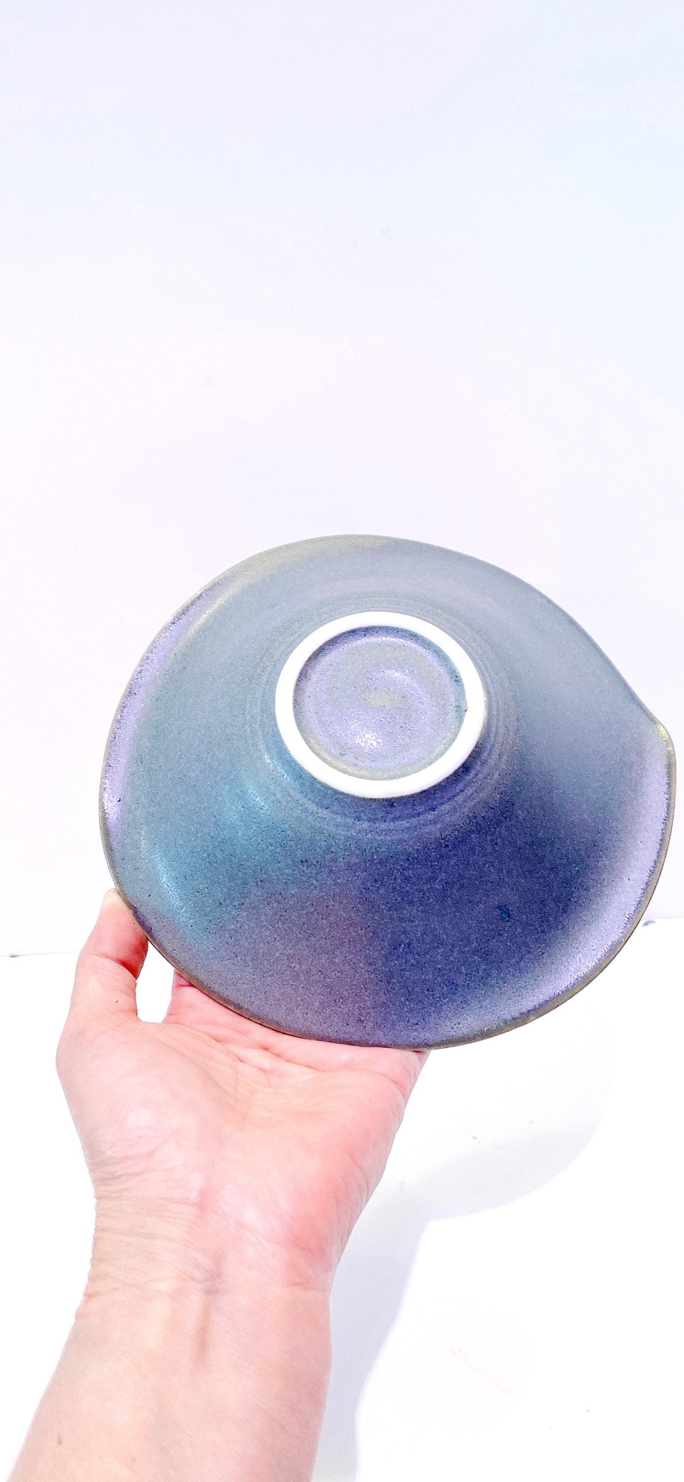 Unique stylish shape gray ceramic wafu-Japanese style medium saucer, 7" x 2" deep