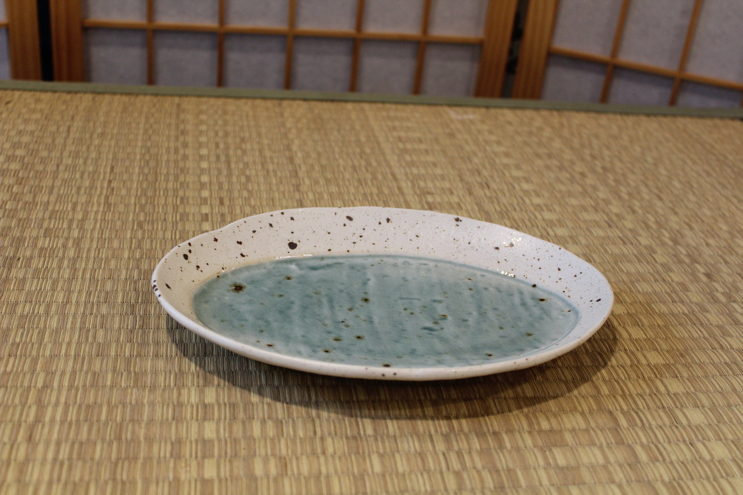 Oval Plate Lake Water (9″) Japanese ceramic, beautiful lake blue with white base 9″ x 6″ x 1“H