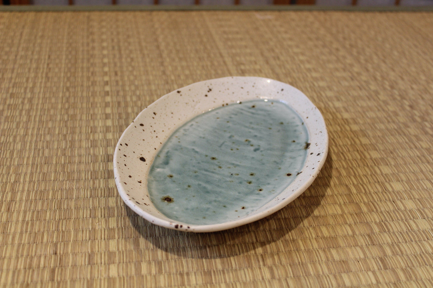 Oval Plate Lake Water (9″) Japanese ceramic, beautiful lake blue with white base 9″ x 6″ x 1“H
