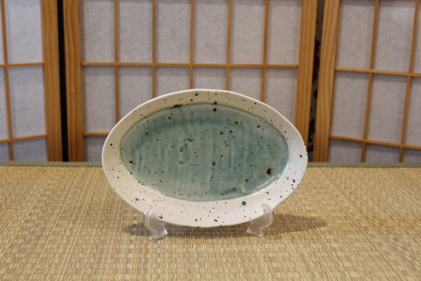 Oval Plate Lake Water (9″) Japanese ceramic, beautiful lake blue with white base 9″ x 6″ x 1“H