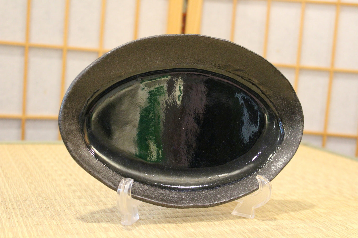Oval Plate deep black blue Water (9″) Japanese ceramic, beautiful deep blue with black base 9″ x 6″ x 1“H