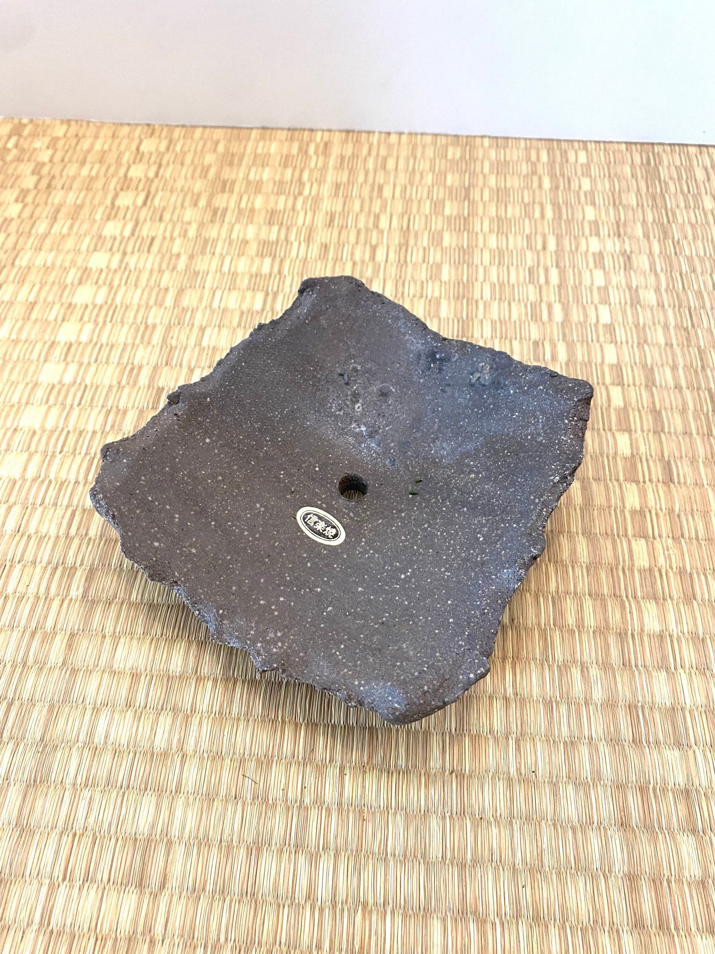 Square Small 信楽焼, Shigaraki ware Kokedama Saucer with legs, Japanese Ceramic saucer, Wafu 5" x 5" x 2" (all handmade size is approx)